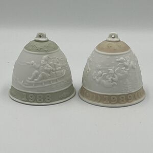 Lladro Christmas Bell Porcelain Ornaments Collectible Lot of 2 1988 1989 Vintage